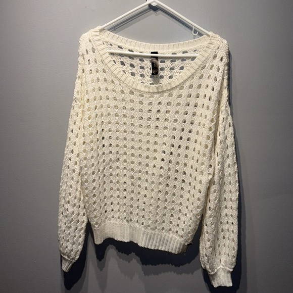 Savvi Dana Open‎ Cable Knit Sweater White long sleeve SzL Beachy Cottagecore - Picture 1 of 11